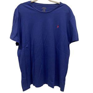 POLO RALPH LAUREN Mens Short Sleeve Solid BLUE Crew Neck T-Shirt Pink Logo LARGE